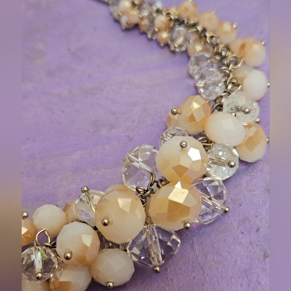 Vintage Gold and Cream Bead & Pearl Statement Necklace - Picture 2 of 12